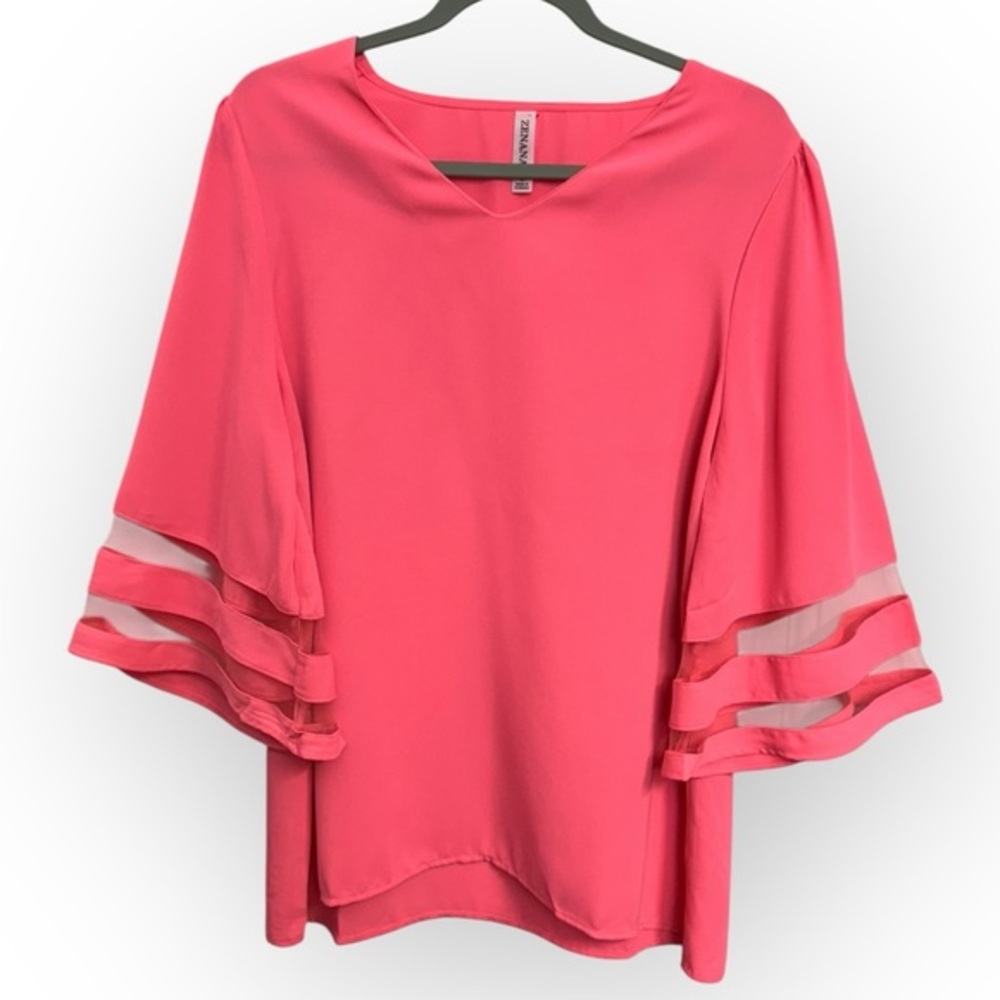 Zenana Pink Blouse with Layered Sleeves Size L *2136